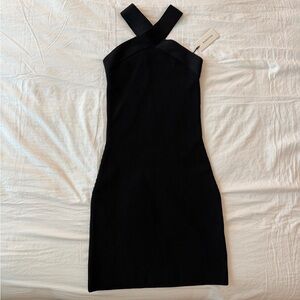 Aritzia Babaton Ribbed Halter Sculpt Knit Black Dress
